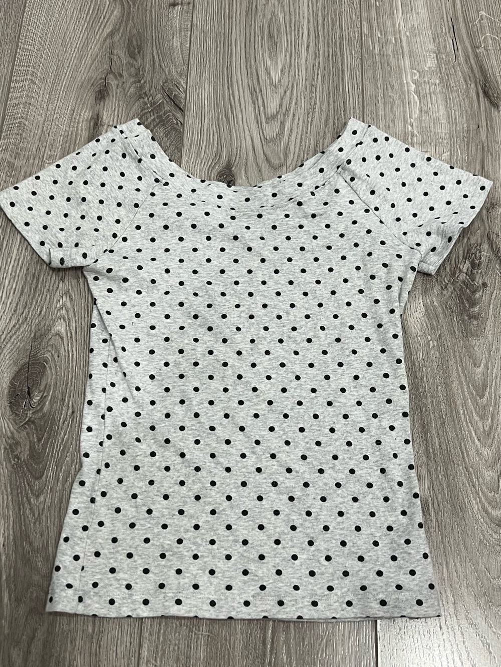 Brandy Melville Ginny Grey Polka Dot Off the Shoulder Top